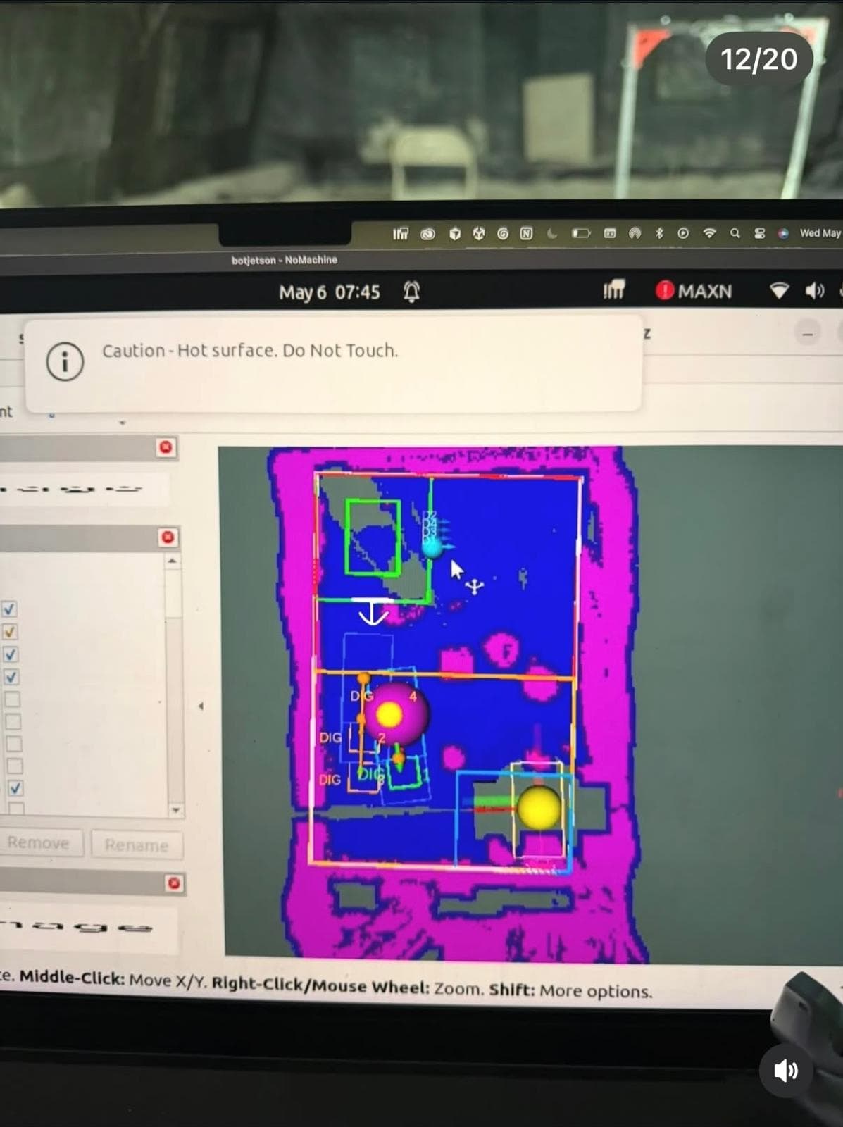 Costmap and dig-target mapping during a Lunabotics field test